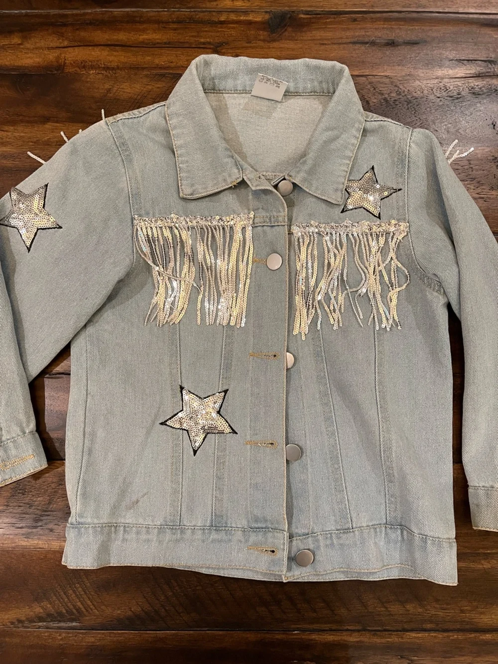 Girls' Fringe Denim Jacket - 'Lets Go Girls'